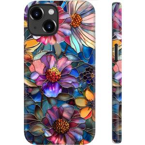 for iPhone 15 Case, Wireless Charging Compatible,Dual-Layer Protection with Stylish Wildflower Design, Soft Silicone + Hard Shell, Cute Chic Phone Cover for Women - Vibrant Defined Blossoms