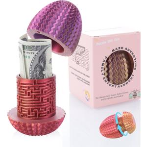 Egg Shaped Cash Maze Puzzle Box - Play Money for Kids, Teens, Adults,Money Gift Ideas for Birthday,Christmas,Easter & Holidays.Money Box for Cash Gift with Hidden Compartments,Fun Way to Give Money (Red+gold+purple)