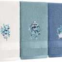 3 Pcs Blue Eucalyptus Leaves Hand Towels Botanical Bathroom Decor Embroidered Floral Leaves Farmhouse Blue Decorative Towels for Bathroom Kitchen, 100% Cotton, 13.3 x 29.5''