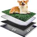 Dog Grass Pad with Tray 25"X20" - Portable Dog Litter Box for Balcony/Patio, Indoor/Outdoor Artificial Turf Pet Potty for Puppy Training, with Washable Pee Pad and Fake Grass Mat