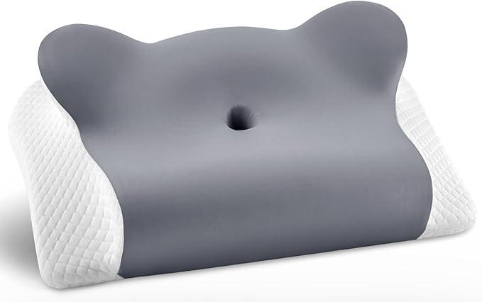 Cervical Pillow for Neck Pain Relief - Cooling Ergonomic Dual-Sided Orthopedic Neck Pillow with Ice Silk Pillowcase, Breathable Memory Foam Contour Pillow for Side, Back, Stomach Sleepers, Queen Size 25.2"Lx15.35"Wx5.12"H, Dark Grey
