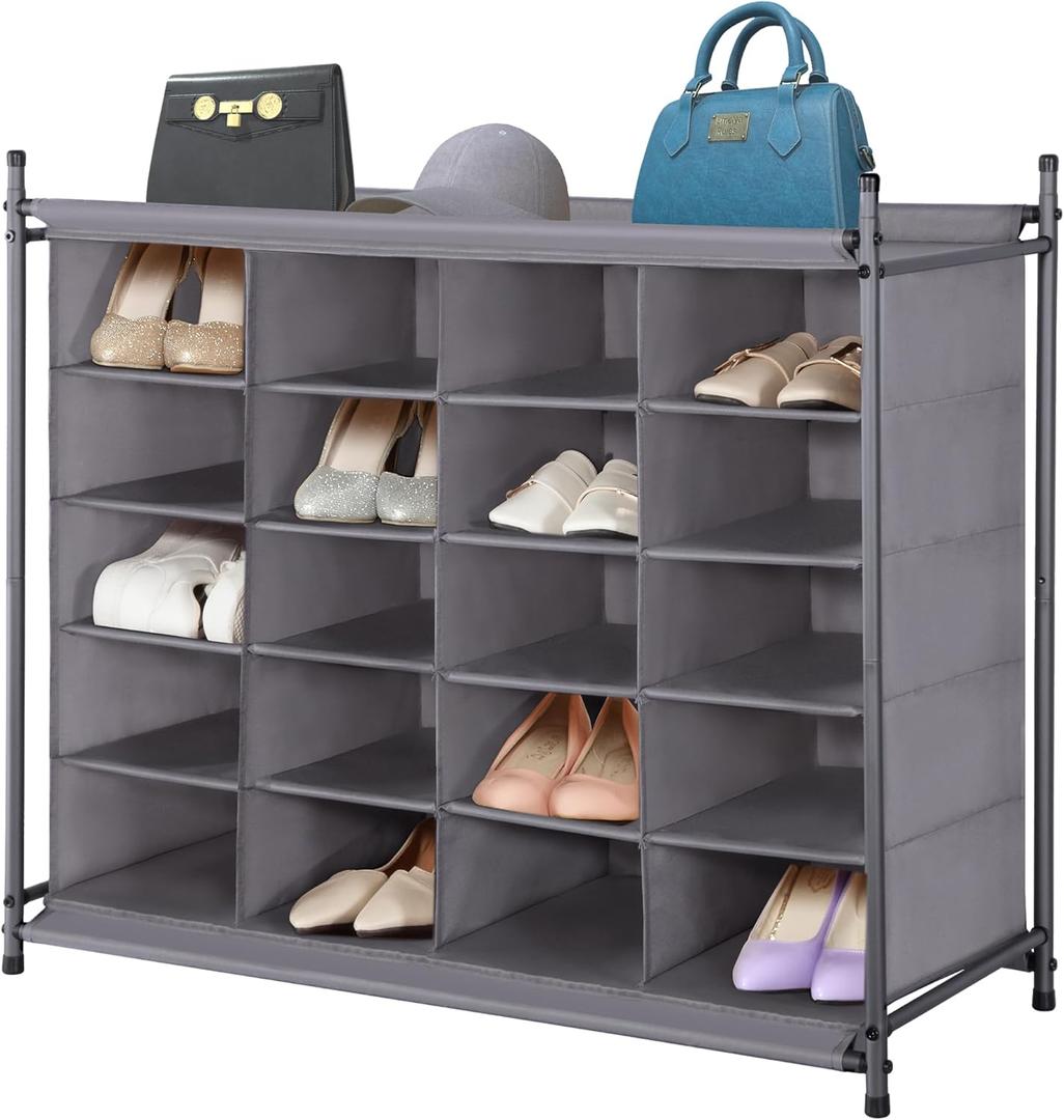 STORAGE MANIAC Stackable Shoe Cubby Organizer, Free Standing Shoe Cube Rack for Entryway, Bedroom, Apartment, Closet, 20-Cube Gray (Grey)
