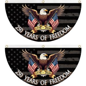 WENWELL 250 year anniversary of Freedom Bunting Flag, 250th Anniversary USA Patriotic Eagle Design Banner with Brass Grommets, 1776-2026 Commemorative Dcor, 1.5x3 FT 2 Pack