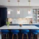 Brass Pendant Lights Kitchen Island,Modern Farmhouse Clear Glass Pendant Light,Gold Light Fixture Kitchen Pendant Mini Hanging Light Fixture for Sink (Brass 2 Pack Stem Rod)