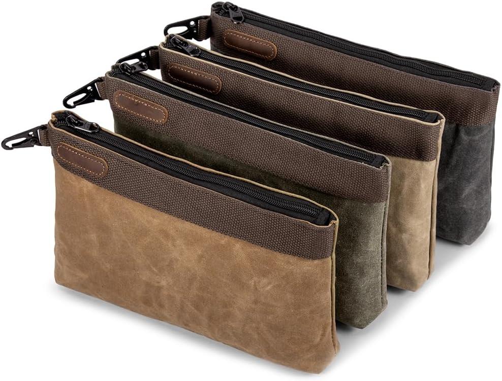 Hamks Waxed Canvas Tool Pouches 4 Pack  11-Inch Heavy-Duty Zipper Tool Bags Set, Waterproof Utility Storage Pouches for Tools, Cables, Gear & Supplies  Rugged Tool Organizer Bags