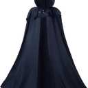 Renaissance Hooded Cloak for Women Men, Adult Medieval Cape with Hood, Viking Cloak with Viking Sword Necklace (59inch/150cm, Navy Blue)