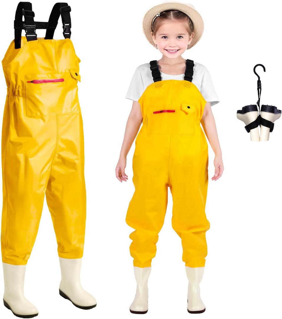 Ghosthorn Chest Waders for Kids Youth Fishing Waders Waterproof Hunting Waders with Boots Nylon Waders for Toddler Children, 14-15 Big Kid Yellow