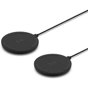 Belkin Quick Charge Wireless Charging Pad - 10W Qi-Certified Charger Pad for Apple iPhone, Samsung Galaxy, Airpods Pro & More, Charge While Listening to Music, Streaming Videos - 2-Pack Black (No PSU)