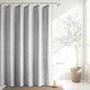 Light Grey Linen Shower Curtain, Boho Farmhouse Shower Curtain Set for Bathroom, 200GSM Luxury Weighted Water Resistant Fabric Textured Shower Curtains with 12 Metal Hooks, 72Wx72H