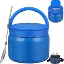 2025 Soup Thermo for Hot Food Kids with Insulated Bag, 15oz Vacuum Insulated Food Jar Wide Mouth Leakproof Lunch Container with a Stainless Steel Spoon for School Office, Blue