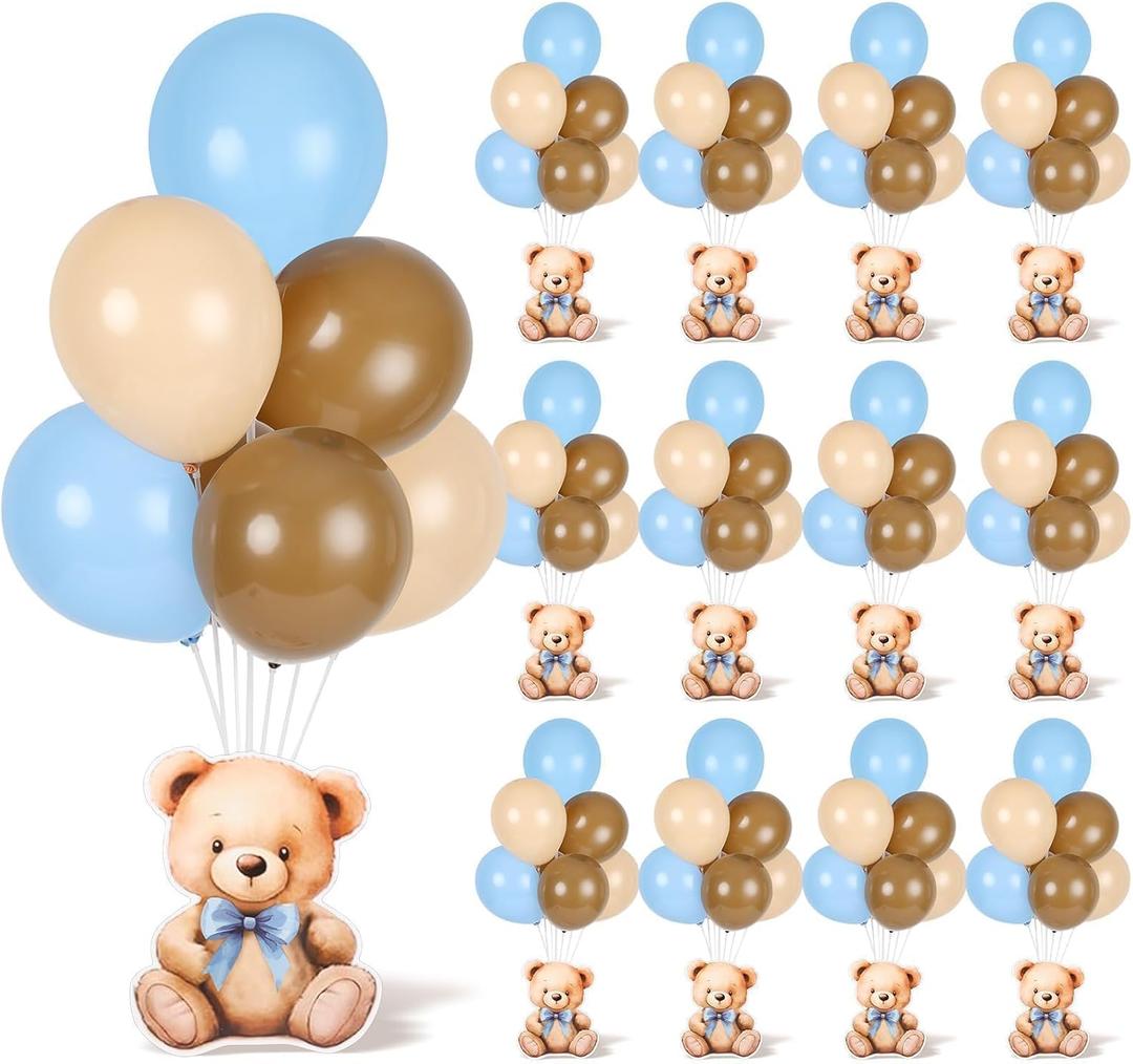 12 Sets Bear Baby Shower Balloon Stand Kit for Table Boy Baby Shower with Balloon Centerpieces Decorations for Blue Teddy Bear Theme Gender Reveal Birthday Party Table Decorations Supplies