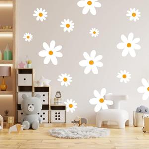 Daisy Wall Decals - Boho Daisy Wall Stickers, Nursery Decor, Kids Room Wall Art, Removable Flower Wall Stickers (Daisy Deco), White