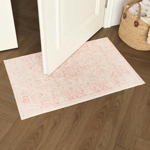 Washable Area Rug for Living Room - Stain Resistant Urtla Thin Rugs with Non Slip Rubber Backing - Indoor Floor Carpet for Dining Room Home Office Dorm (Pink/White, 2x3 Feet)
