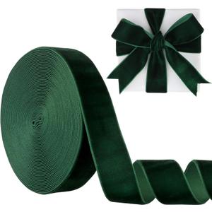 1 Inch Velvet Ribbon 10 Yards LVYOUIF Single-Sided Velvet Ribbon Trim Perfect for Christmas Trees Gift Wrapping Bouquets Wedding Decor and DIY Crafts Dark Green-165