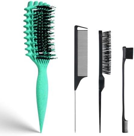 Evercomb Curl Defining Brush for Curly Hair - Detangling & Styling with Lightweight Ergonomic Nylon Bristles, Enhance Curls, Reduce Frizz/Breakage for Women, (Green Black), Pack of 2