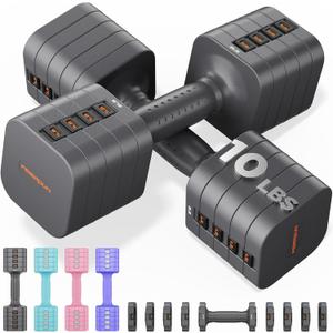FEIERDUN 5-in-1 Adjustable Dumbbell Set of 2, 20LBS/10LBS Hand Weights for Women, 1s-Adjust Dual-Stable Dumbbell Set for Women Home Gym & Outdoor