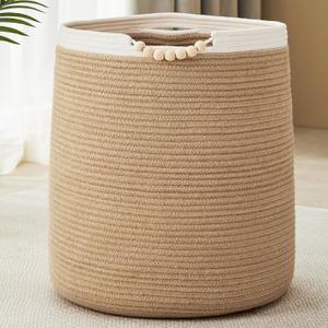 65L Woven Jute Laundry Hamper Basket for Clothes Boho Wicker Rope Baskets for Blanket in Living Room Bedroom Baby Nursery Hamper Bin for Kids 16"Wide 19"Tall