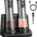 Electric Salt and Pepper Grinder Set - Ceramic Grinder Automatic Pepper Mills with Battery Display Rechargeable Base, Stainless Steel Salt Shakers with 5 Level Adjustable Coarseness for Modern Kitchen