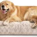 EHEYCIGA Washable XL Dog Bed for Crate 41x27 Inch, Reversible Kennel Pad for Extra Large Dogs Weight Up to 75 lbs, Plush and Comfy Pet Sleeping Mat, Beige