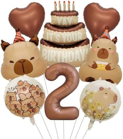 Capybara Birthday Themed Foil Balloon Set - 8-Piece Animal Party Decor with Cake, Hearts, Numbers & Playful Designs,Birthday, Baby Shower, Gender Reveal Parties and Celebrations (2)