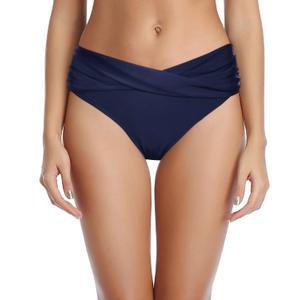 Tempt Me Women Twist Bikini Bottom Moderate High Cut Bathing Suit Bottoms Ruched Swimsuit Bottom (Navy Blue, Medium)