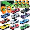 Cleboen Race Car Surprise Egg Set for Kids, 12 Pack Blind Eggs with Alloy Race Car Toys Inside, Ideal Birthday Gift for Boys, Easter Egg Hunt Basket Stuffers Filler, Easter Gifts Party Favors