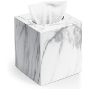 Square Tissue Box Cover, Marble Modern Facial Paper Holder, Cube Acrylic Tissue Holder Accessories for Bathroom Vanity Countertop, Bedroom Dresser, Night Stand, Desk, Office