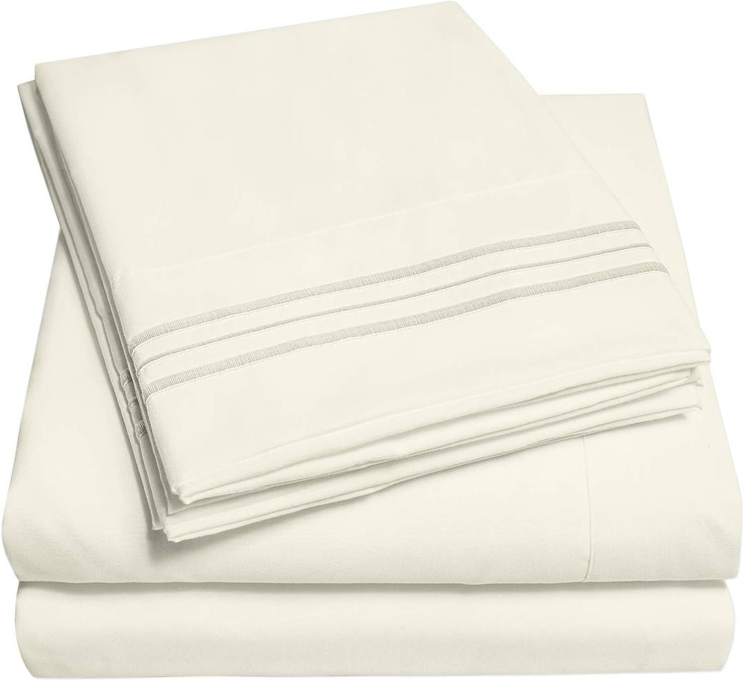 1500 Supreme Collection California King Sheet Sets Ivory - Luxury Hotel Bed Sheets and Pillowcase Set for California King Mattress - Extra Soft, Elastic Corner Straps, Deep Pocket Sheets Ivory