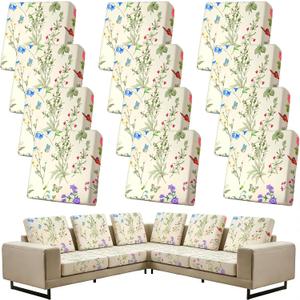 Spring Wildflower Patio Cushion Covers Spring Floral Stretch Outdoor Couch Cushion Cover Replacement Outdoor Sofa Slipcovers for Home Patio Furniture Covers Washable Reusable Chairs Protector 12PCS