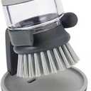 Dish Brush with Soap Dispenser, Dishwashing Kitchen Scrub Brushes Dish Scrubber with Holder Drip Tray, for Cleaning Pan, Pot, Sink(Grey)
