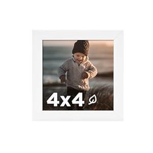 KINLINK 4x4 Picture Frame White, Wooden Square Photo Frame with Plexiglass for 4x4 without Mat for Table and Wall Display