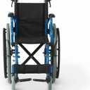 Medline Kidz Pediatric Wheelchair with 14" Wide Nylon Seat with Seat Belt, 150 lb. Weight Capacity, Telescoping Handles, Swing-Back Desk-Length Arms, Swing-Away Footrests with Calf Straps, Blue