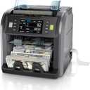 Aneken Ultra 2-Pocket Money Counter Machine Mixed Denomination with Built-in Printer, Multi-Currency Counter with Touch Screen, Bank-Grade Money Sorter with 2 CIS/UV/MG/IR/DD/DBL/HLF/CHN