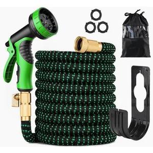 100 ft Expandable Garden Hose - 2025 Reinforced No Kink Retractable Water Hose 100ft with 10 Pattern Spray Nozzle, Solid Brass Fittings, Strong Expanding Latex Tube - Super Lightweight & Flexible