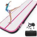 Estgora Gymnastics Mat For Tumbling 20ft 16ft 13ft 10ft 6.6ft Tumble Track 4/8 Inch Thick Inflatable Gymnastic Training Equipment For kids At Home Gym Cheerleading with Electric Pump (Black-Pink)
