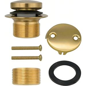 Toe-Touch tub Drain Kit, Universal Bath Drain Stopper with Two-Hole Overflow Plate, No Putty Installation, Fits 1-1/2" & 1-5/8" Threads - Champagne Bronze