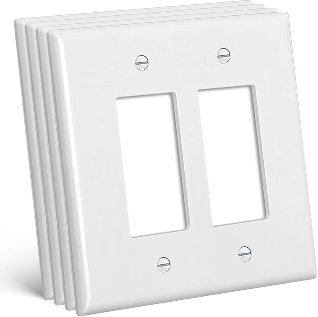 CML Oversized 2-Gang Wall Plate, 4 Pack Double Outlet Cover, Jumbo Electrical Receptacle and Switch Covers, Over-Size 5.31” x 5.5”, Impact Resistant, White, ETL Listed