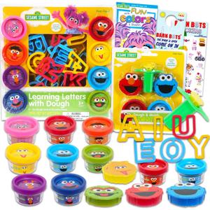 Sesame Street Dough Play Set - 39 Pc Bundle of Moldable Dough Tubs, Tools, Write-and-Wipe Book, More | Alphabet Activities for Kids