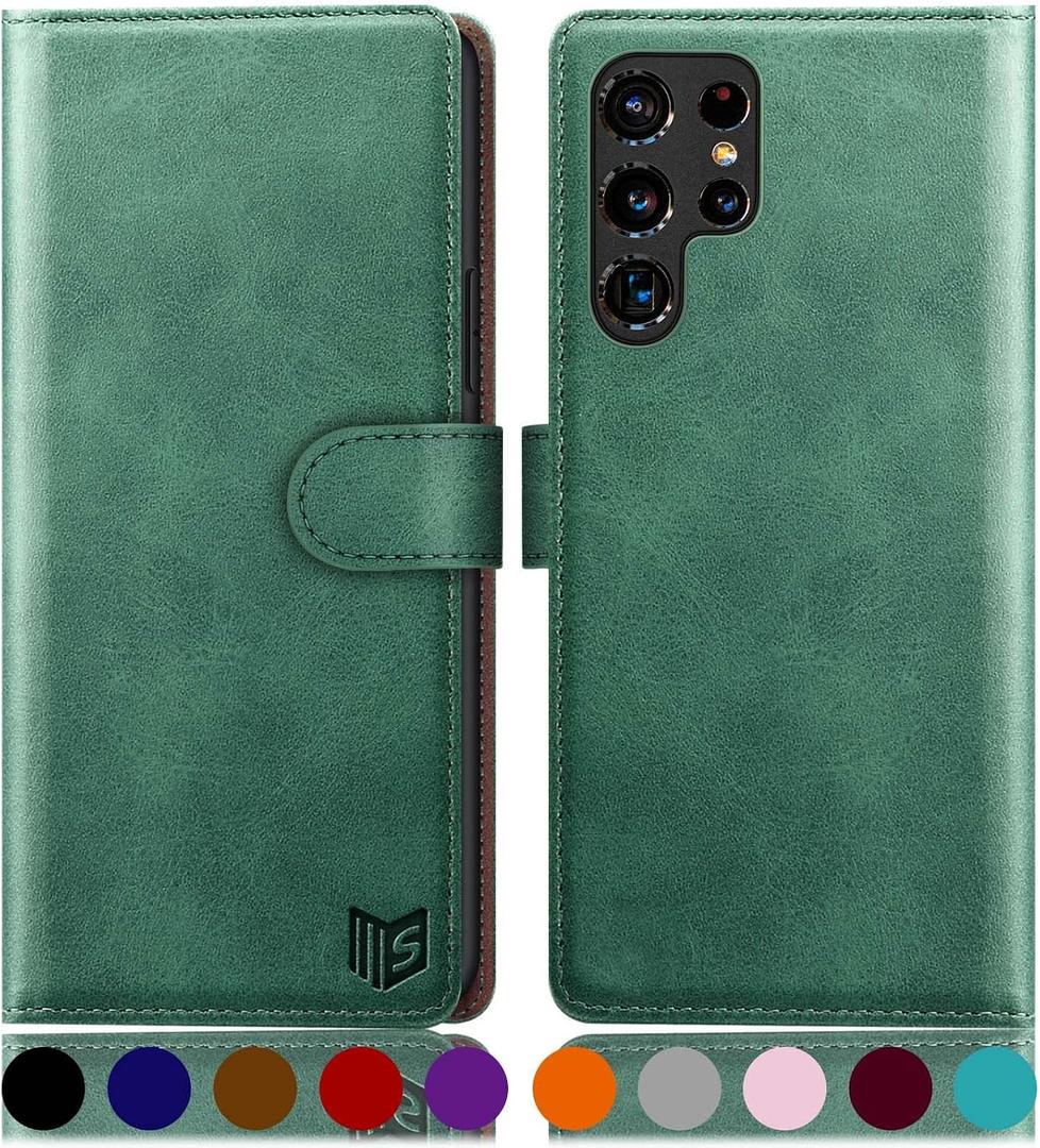 SUANPOT for Samsung Galaxy S22 Ultra with RFID Blocking Leather Wallet case Credit Card Holder,Flip Folio Book Phone case Shockproof Cover Women Men for Samsung S22 Ultra case Wallet Sea Green