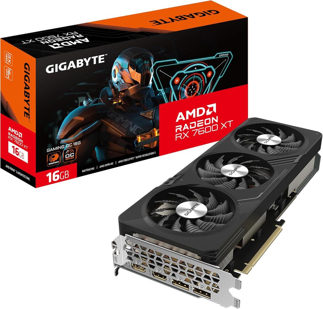 Gigabyte Radeon RX 7600 XT Gaming OC 16GB Graphics Card - 2810 MHz Core, 16GB GDDR6 18000MHz 128-bit Memory, PCI-E 4.0, 2X DP 1.4, 2X HDMI 2.1a, RDNA Architecture, RGB Fusion, GV-R76XTGAMING OC-16GD