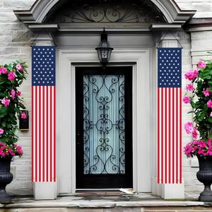 4th of July Decorations Hanging American Flag Banners, Stars and Stripes Porch Sign, Fourth of July USA Patriotic Red White and Blue Decor for Memorial Day Veterans (14"x72" Polyester), 2 Pack