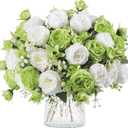Floweroyal 4 Bunches Peony Artificial Flowers Green Flowers Silk Peonies Bouquets for Wedding Party Table Centerpieces Floral Arrangement Home Kitchen Decor