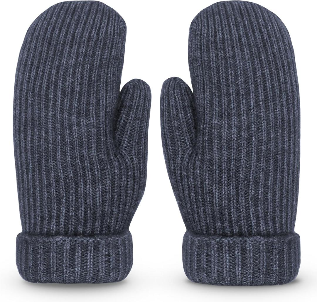 Whiteleopard Men's Winter Gloves Warm Lining Elastic Cuff - Knit Stretchy Cold Weather Warm Knit Thick Gloves Mittens (Large, Navy)