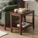 Side Table, Solid Wood Rectangular End Table with Storage Shelf, 2-Tier Coffee Table for Living Room, Rubber Wood Small Sofa Table, Nightstand 19.69 H x 13.39 W x 23.62 D Inches (Walnut)