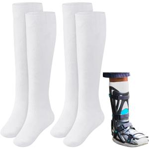 Seematn 2 Pairs Walking Boot Socks for Orthopedic Walker Brace Medical Boot Sock for Women and Men, One Size Fits Most(White)