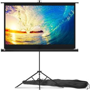 Projector Screen with Stand 60 inch - Indoor and Outdoor Projection Screen for Movie or Office Presentation - 16:9 HD Premium Wrinkle-Free Tripod Screen for Projector with Carry Bag and Tight Straps (Black)