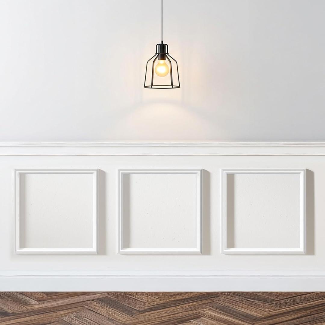 3 Set Pre-Cut Accent Wall Molding Kit Wainscoting Panels | 16x16 Inch, White Paintable PS Panels, Premade, For Interior Walls Home Decor, Requires Adhesive