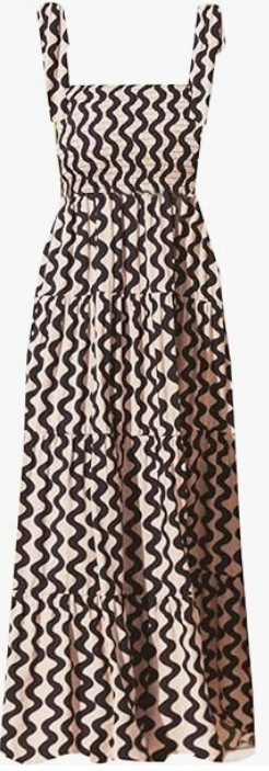 GOLDSTITCH Women's Summer Boho Spaghetti Strap Ruffle A Line Beach Long Maxi Dress (Large, Wavy Black)
