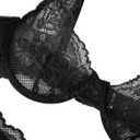 Lilosy Sexy Floral Lace Scallop Underwire Push Up Sheer Lingerie Set Outfits (Black, L)