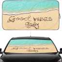 Gven Windshield Sun Shade, Car Front Window Shades Cute Sunshade Windshield Cover Sun Visor Shield Block Automotive Interior Protector Blocks UV Rays for Car Pickup Truck SUV (Good Vibes, L)